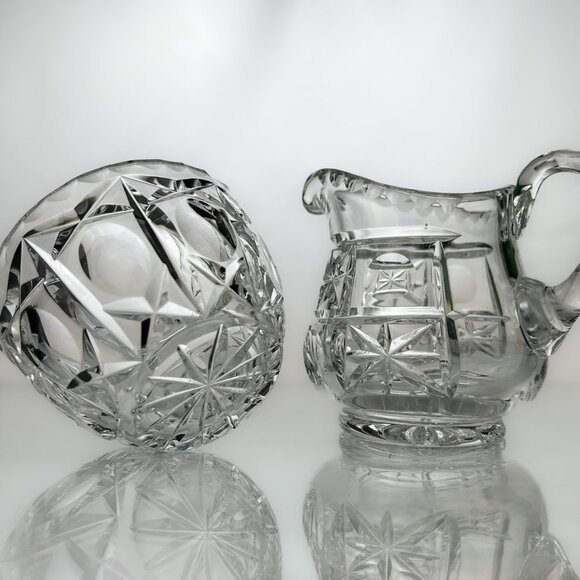 Crystal Creamer Set | Cut Crystal in 1970s Retro Design | Creamer, Sugar Bowl, T - Picture 6 of 10